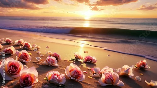 Roses on the beach at sunset