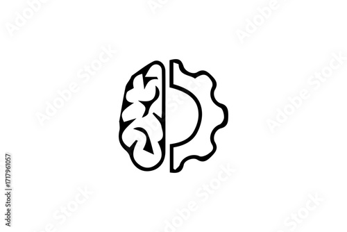 Half Brain and Half Gear Icon - Balance of Creativity and Logic, Isolated Vector Icon 64x64