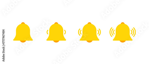 Flat notification bell icon set. Alert and ringing alarm symbol