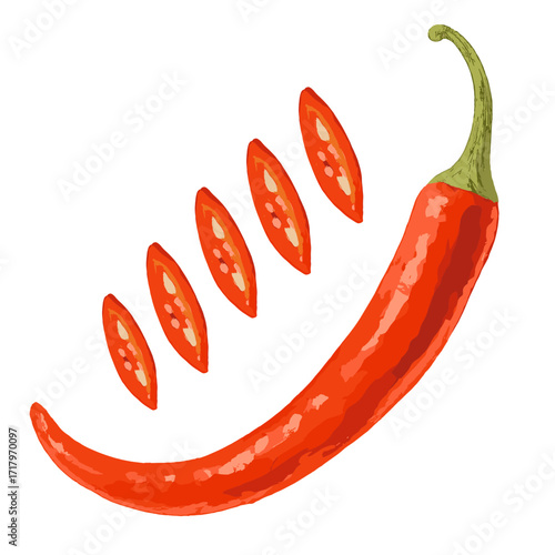 chili cuts in watercolor illustration style, isolated vector on white background