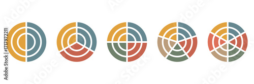 Segmented circle icon. Colorful flat pie chart set. Round diagram template. Business analytics graphic. Infographic circle. Data visualization chart 