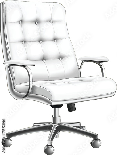 White Tufted Leather Office Chair with Chrome Base and Wheels furniture
