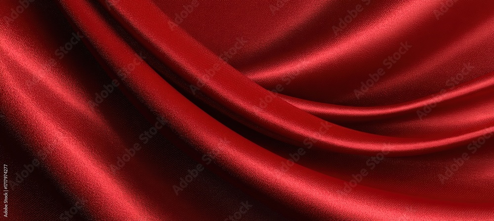 Fototapeta premium Luxurious Red Satin Fabric with Diagonal Folds and Micro Highlights
