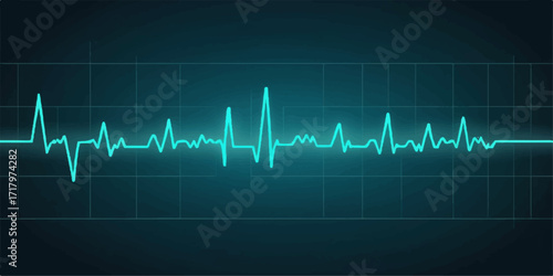 A pulsating cardiogram line on a medical monitor displays the rhythmic beat of a healthy heart