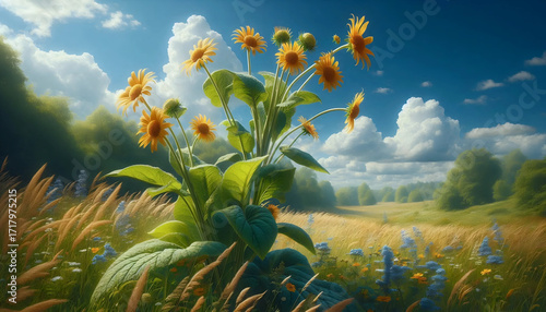 A majestic elecampane plant, Ai generated image