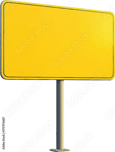 Blank Yellow Rectangular Road Sign on a Pole Isolated on White Background blank sign yellow sign