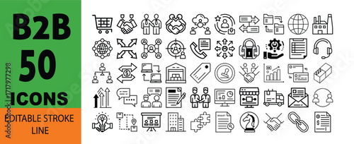 50 icon set vector art of collection of fifty business to business icons