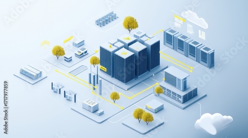 A hybrid cloud integration architecture within a data center, illustrating the seamless integration between on-premises infrastructure and cloud solutions.