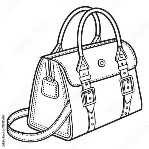 Chic handbag with elegant straps and buckle details, perfect for stylish fashion and accessory designs