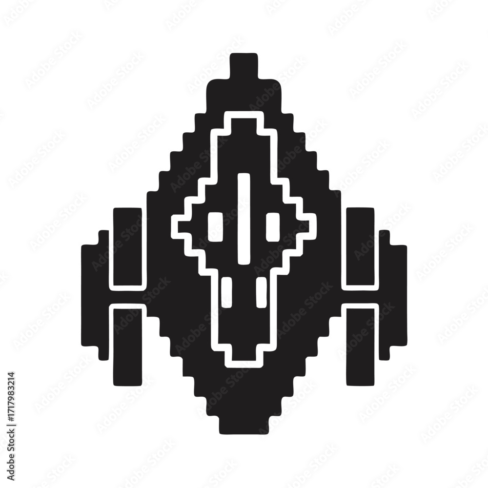Obraz premium Abstract Pixelated Spacecraft Art on White Backdrop, Geometric Design Element