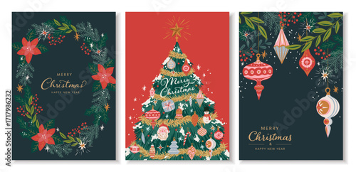 クリスマスのための背景コレクション。フラットなデザイン。ベクターイラスト。