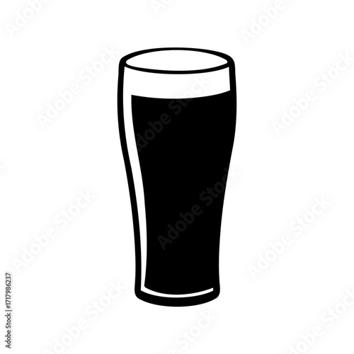 Pint glass of beer black silhouette icon-Black silhouette of a pint glass filled with beer, symbolizing alcohol, pub culture, celebration, refreshment, and traditional Irish drinks.
