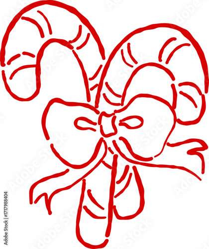 Hand Drawn Christmas Candy Cane with Bow
