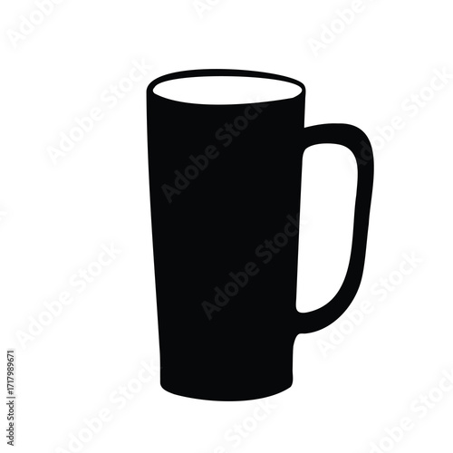Black coffee mug silhouette isolated icon-Minimalist black silhouette of a tall coffee mug with handle, symbolizing hot drinks, beverages, café culture, and everyday refreshment.
