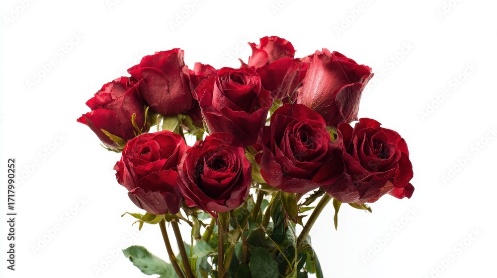 Fototapeta premium Rose bouquet Valentine themed isolated on white background