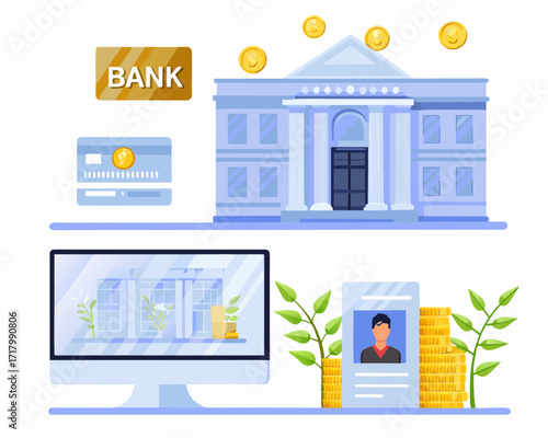 Modern banking services and financial management concept illustration
