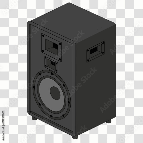 Powerful black speaker cabinet with sub-woofer and multiple drivers delivering dynamic sound for events or studio