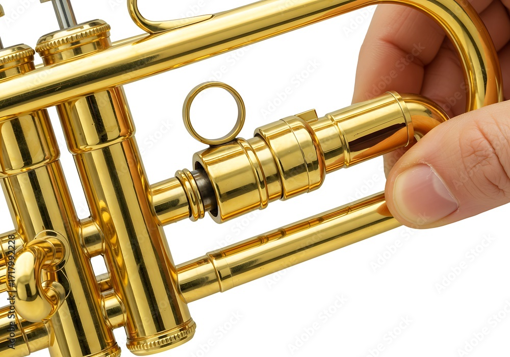 Obraz premium Hand adjusting trumpet valve