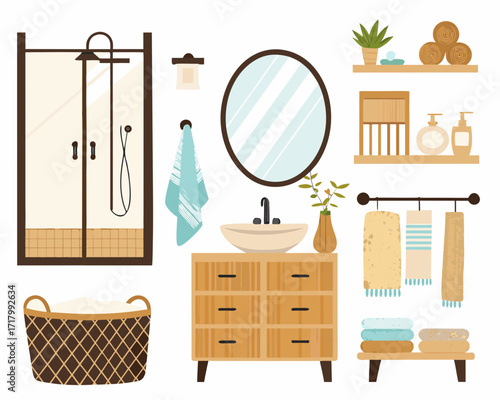 Modern bathroom interior design elements collection