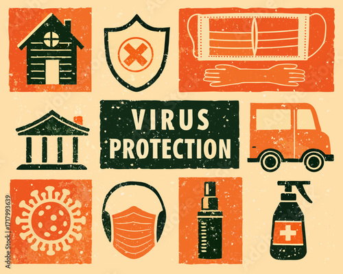 Virus protection icons and symbols for health and safety