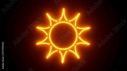 Neon Sun Icon Glowing Golden Yellow with Radiant Light Rays