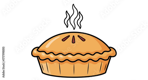A cartoon drawing of a freshly baked, golden-brown pie.