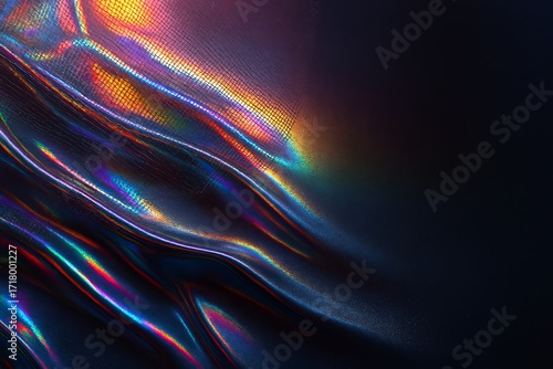 Dynamic iridescent liquid waves shimmer with vibrant rainbow light effects, perfect for futuristic and abstract designs