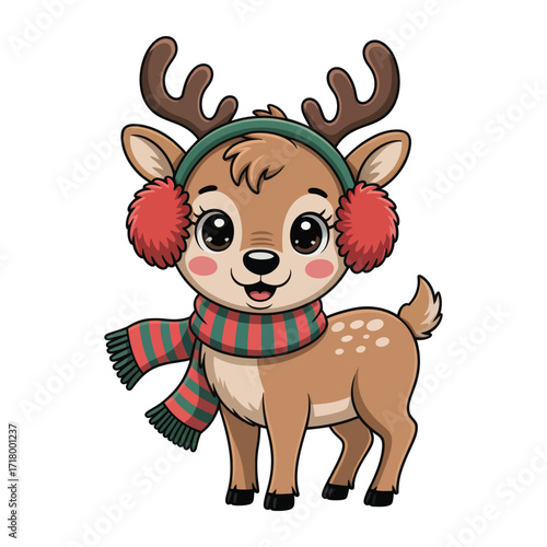 Cute Reindeer with Scarf and Earmuffs