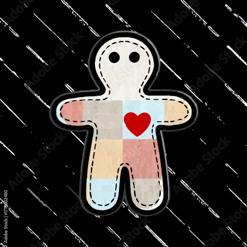Cartoon Voodoo Doll with Red Heart Design

