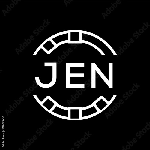 “Modern JEN Monogram Logo Design, Sleek Minimalist Letter mark in Circle, JEN LATER LOGO, High-Contrast Branding Concept”
