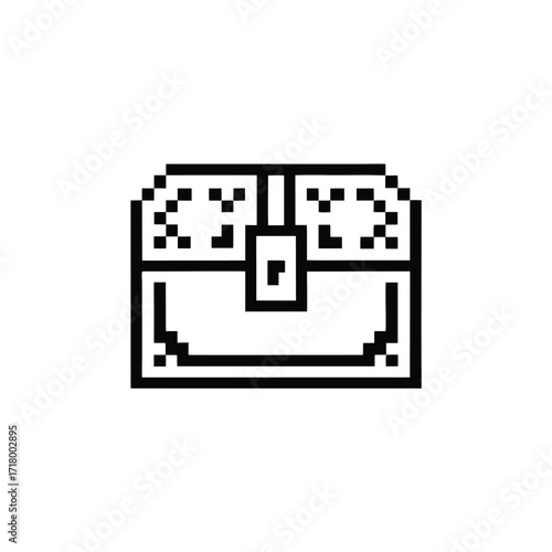 Detailed Pixel Art Treasure Chest Icon Isolated on White Background