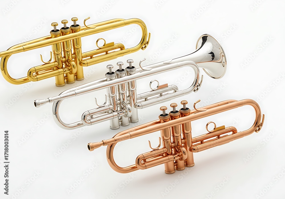 Obraz premium Three trumpets in various metals