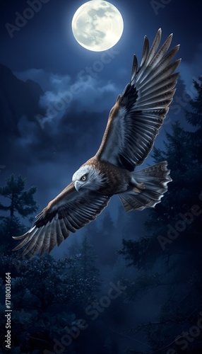 Wallpaper Mural The moon is in the night and the bird is flying Torontodigital.ca