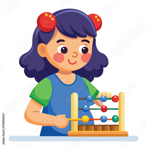 Girl plays with abacus