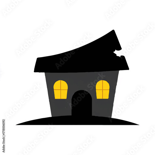 Cartoon Haunted House Illustration with Glowing Windows

