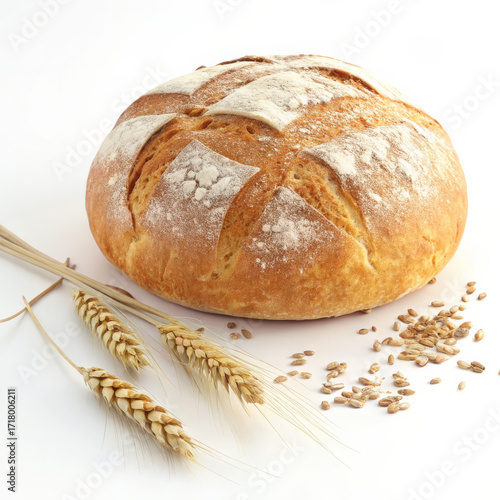 Freshly Baked Bread Loaf on White Background