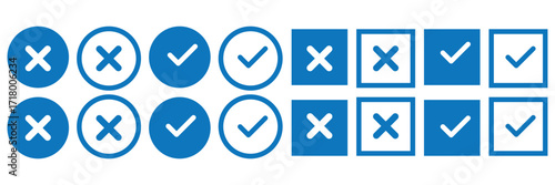 check mark icon button set. check box icon with right and wrong buttons and yes or no checkmark icons in green tick box and red cross