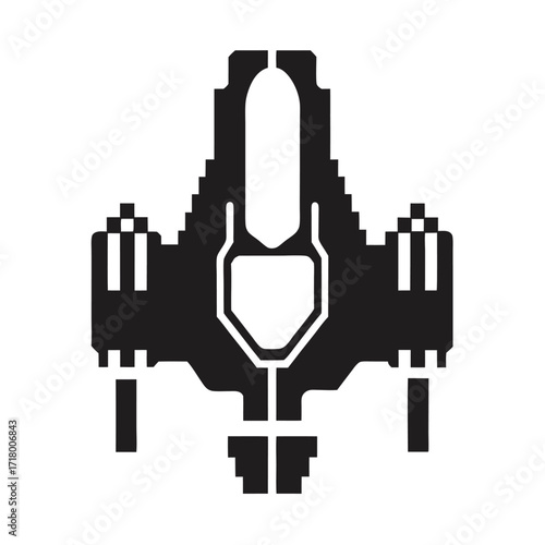 Futuristic Spacecraft Silhouette On White Background Bold Simple Design