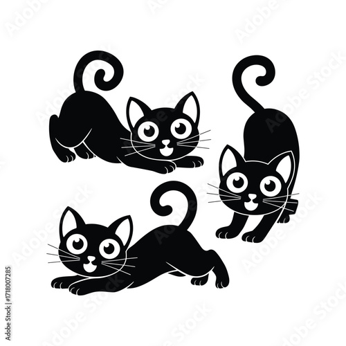 Cute Cartoon Black Cat Illustration Set in Playful Poses