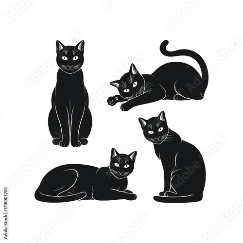 Black Cat Silhouette Illustration Set in Different Poses