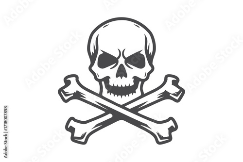 Gray Skull and Crossbones Icon on White Background