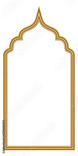 Arabic golden arch portal, luxury islamic door frame and oriental mosque gate PNG
