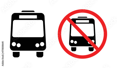 Bus icon and no bus symbol isolated on for traffic