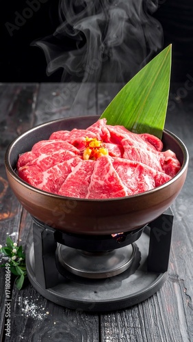 Steamed beef dish on a hot plate