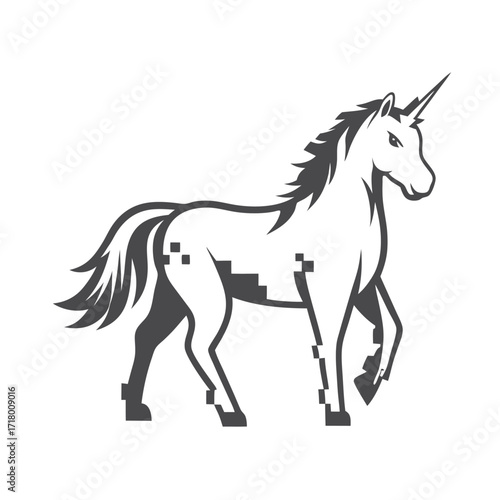 Gray Unicorn Silhouette on a White Background Icon Logo Design