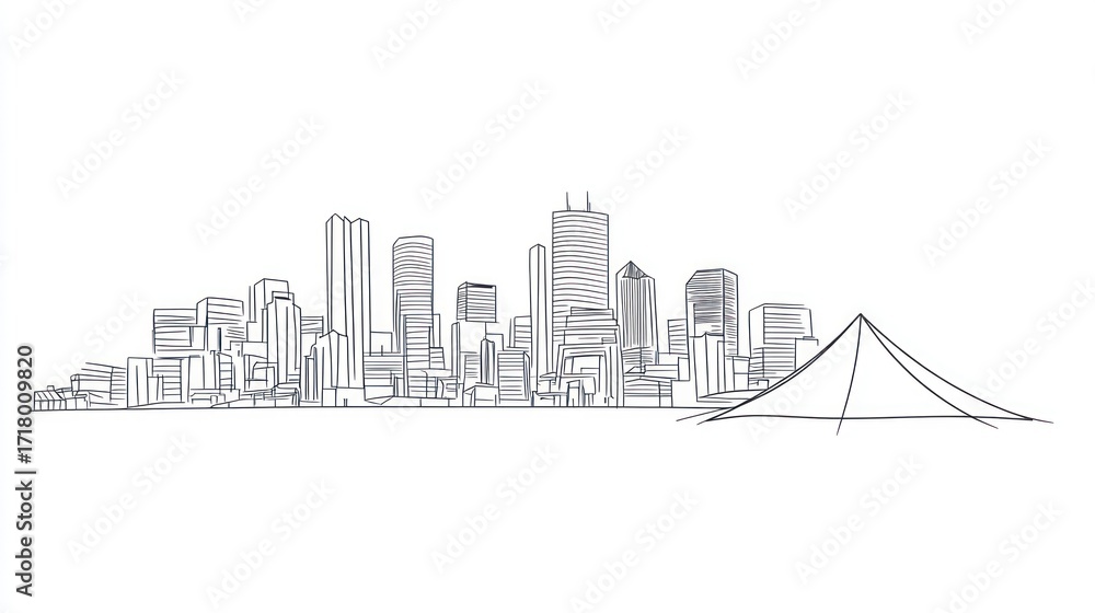 Naklejka premium Cityscape line drawing