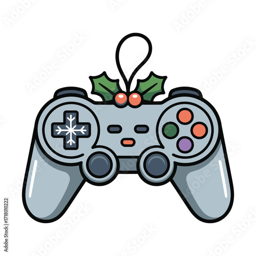 Christmas Video Game Controller with Holiday Holly and Snowflake