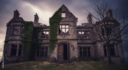 Forgotten grandeur weathered ruins historic mansion time etched facade
