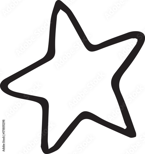 Star icon in doodle style in black and white representing celebration accent and rating symbol. Vector hand drawn illustration for polygraphy, stikers and social media