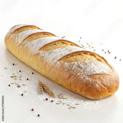 Freshly Baked Long Bread Loaf on White Background